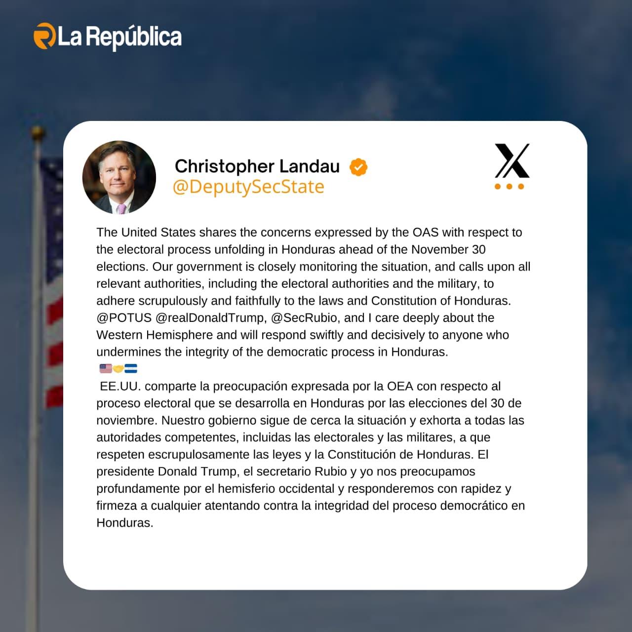 EE.UU. comparte la preocupación expresada por la OEA con respecto al proceso electoral que se desarrolla en Honduras por las elecciones del  - Cover Image